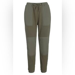 THAKOON Poplin Paneled Joggers - Green Size Large NWOT Drawstring Pockets